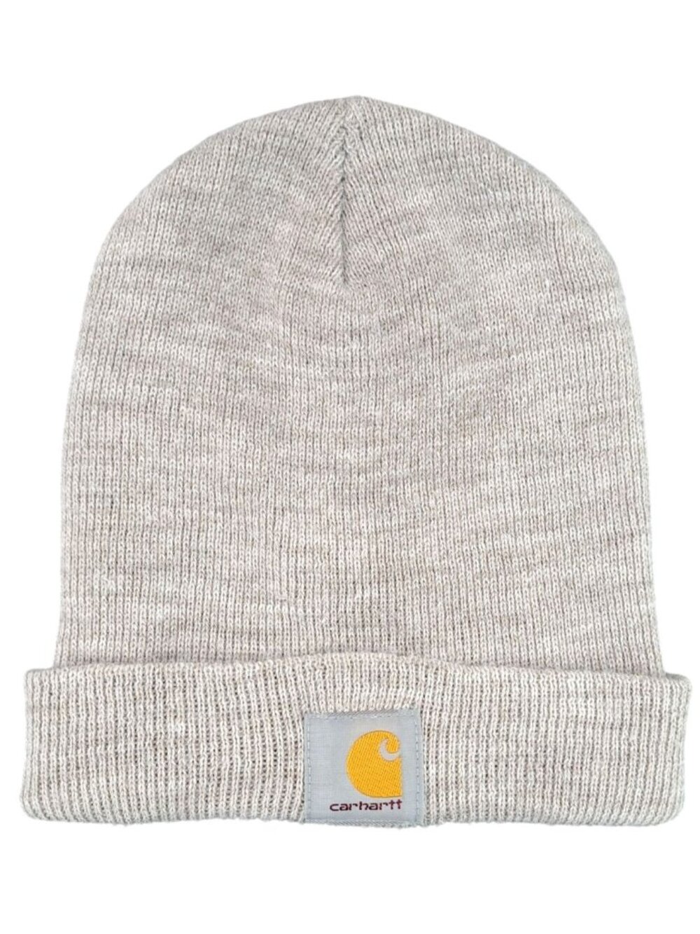 Carhartt Acrylic Knit Beanie Tan Beige Gray Unisex Hat Cuffed Logo Stocking Cap